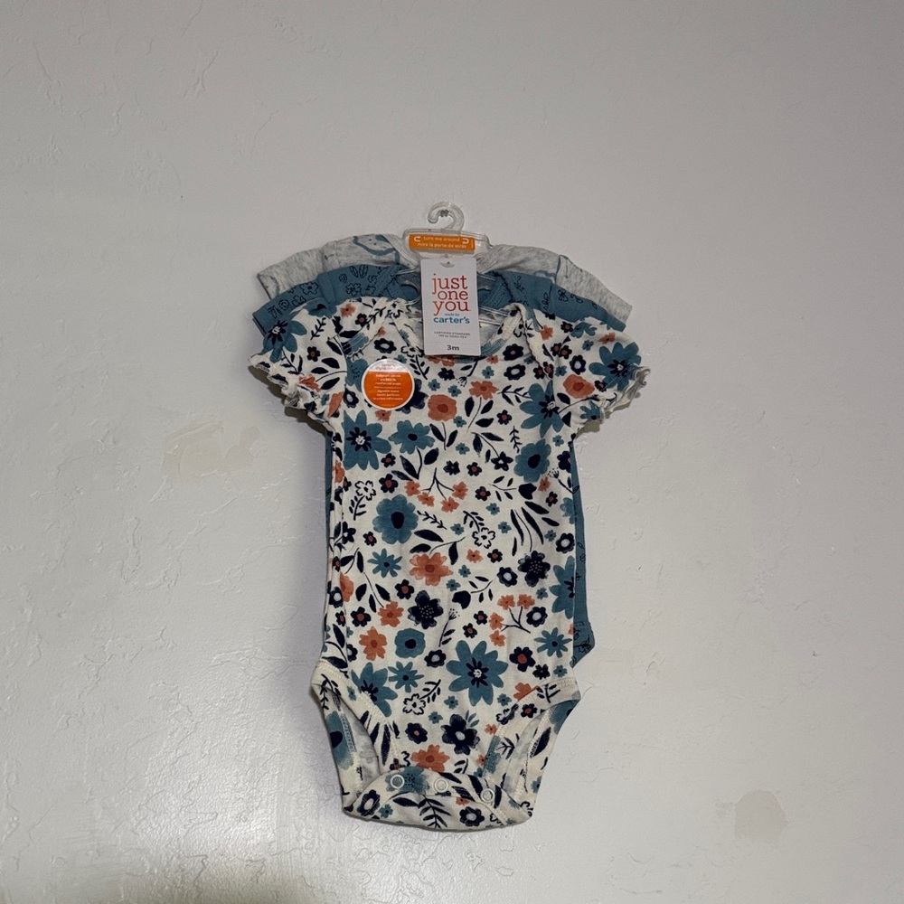 Carter's Floral Baby Bodysuit Set in Blue and Orange